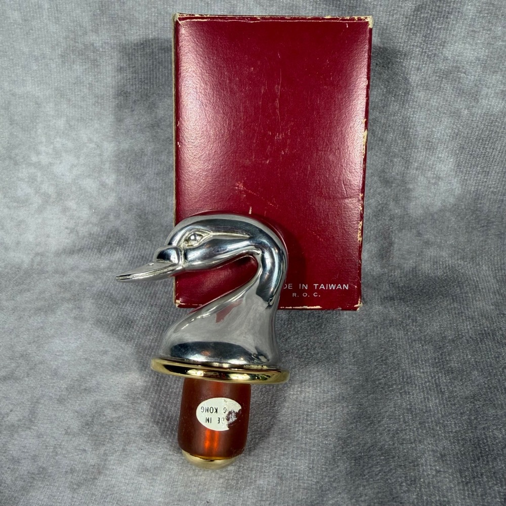 Vtg Silver Duck Head Wine‎ Bottle Stopper Mallard Silverplate Barware Hong Kong